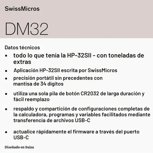 Vista 9 de SwissMicros Calculadora RPN DM32: software HP 32SII, carcasa de acero inoxidable 316L, solucionador de ecuaciones integrado y USB-C
