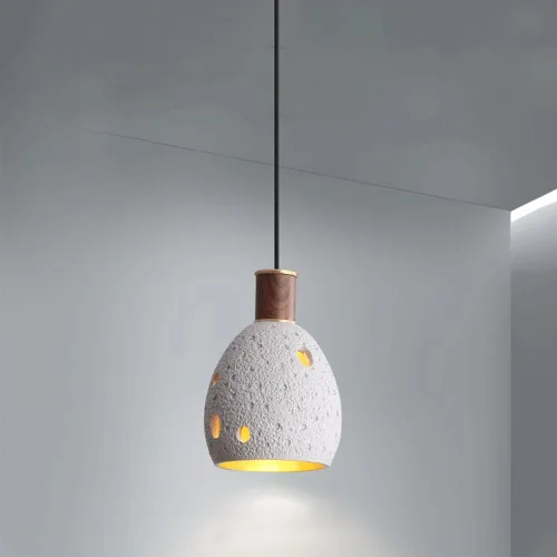 Vista 6 de Moderna lámpara colgante de mesita de noche para dormitorio, lámpara colgante de piedra japonesa Wabi-Sabi con acabado de madera cilíndrica, lámpara