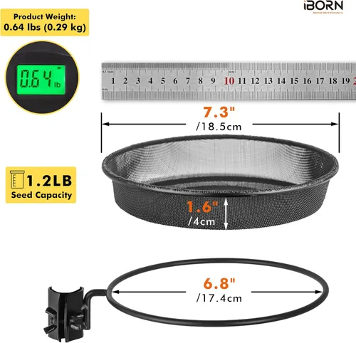 Vista 2 de iBorn Estación de Comederos para Pájaros Bandeja de Malla y Anillo para Soporte de Poste de 1", Accesorio Exterior para Comederos de Colibríes