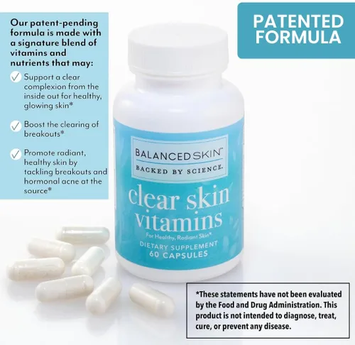 Vista 4 de Vitaminas transparentes para la piel para mujeres y hombres, suplemento para una piel sana y brillante y control del acné* - Píldoras hormonales
