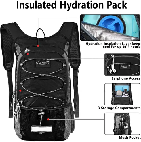 Vista 3 de Mochila de Hidratación Aislada con Vejiga de Agua de 3L Libre de BPA a Prueba de Fugas, Mantiene los Líquidos Frescos hasta por 5 Horas, Mochila