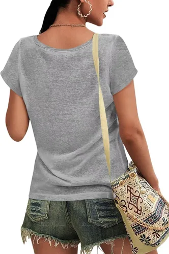 Vista 2 de Camisetas de manga corta con cuello en V para mujer, camisetas básicas casuales