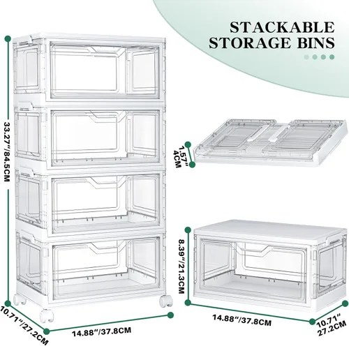 Vista 2 de Kmiectse Contenedores de almacenamiento transparentes con tapas, Cajas de plástico de 4 niveles con ruedas, Contenedor de almacenamiento apilable