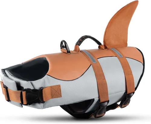 Vista 13 de Queenmore Chaleco Salvavidas para Perros Tiburón, Chaleco de Natación de Alta Flotabilidad, Chalecos Salvavidas para Perros Ajustables y Fáciles