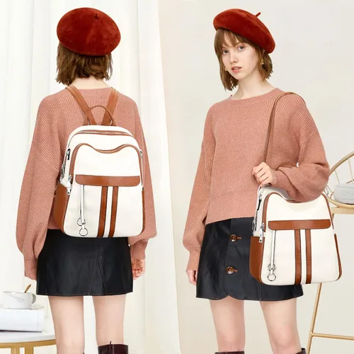 Vista 3 de ALTOSY Bolso tipo mochila de cuero genuino para mujer, bolso de hombro convertible