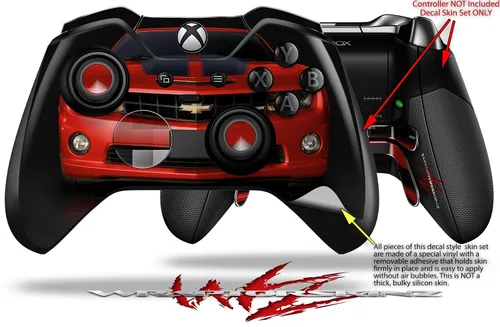 Vista 2 de 2010 Chevy Camaro Victory Red - Black Stripes on Black - WraptorSkinz Decal Style Vinyl Skin Wrap compatible with XBOX One ELITE Wireless Controller