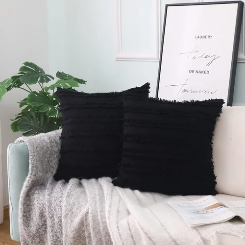 Vista 14 de GYROHOME Paquete de 2 fundas de almohada de algodón y lino, fundas de cojín decorativas, diseño de borlas, fundas de cojín modernas con flecos Beige
