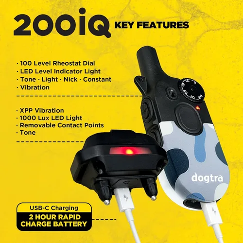 Vista 9 de Dogtra 200iQ Collar E de entrenamiento remoto – 100 niveles, tono, vibración, rango de 1/2 milla – Compacto, impermeable, control con una sola mano