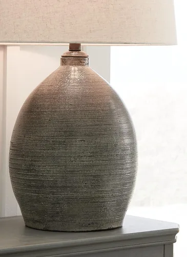 Vista 6 de Signature Design by Ashley Joyelle Modern - Lámpara de mesa de terracota de 27.5 pulgadas, color gris