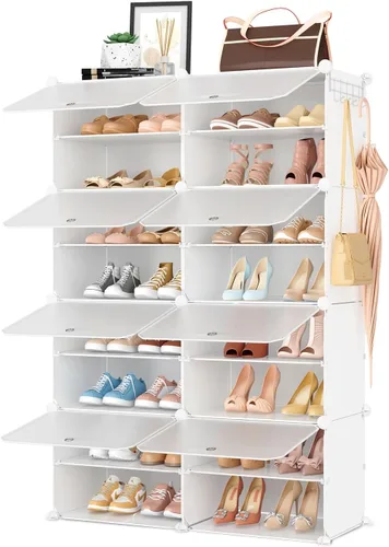 Vista 9 de Zapatero de 10 niveles para almacenamiento de 20 pares de zapatos con puerta, organizador de zapatos alto de plástico, libre de pie, expandible