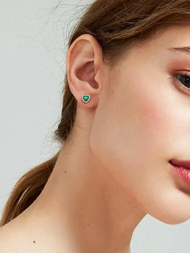 Vista 3 de ChicSilver Aretes de plata de ley 925 con forma de corazón, redondo, pera, esmeralda, piedra natal con halo para mujer, joyería de cumpleaños