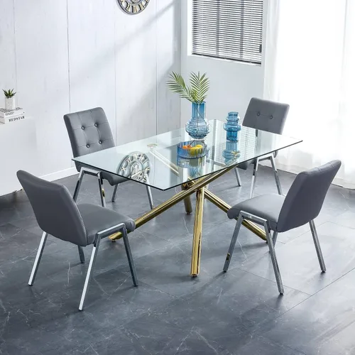 Vista 5 de Juego de 2 sillas de comedor de metal, sillas de comedor grises, respaldo alto sin brazos con patas de metal galvanizado y asientos de poliuretano