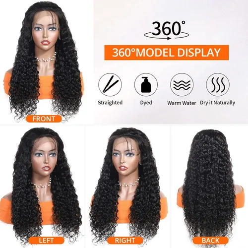 Vista 3 de Pelucas de cabello humano profundo de 13 x 4 pulgadas, encaje frontal de Onda profunda 13x4 sin pegamento natural