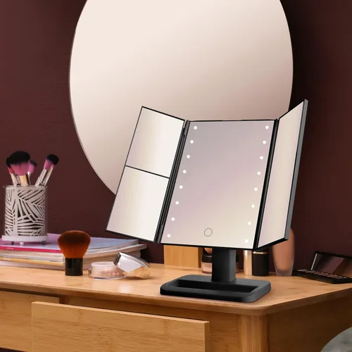 Vista 5 de MELANNCO Elements - Espejo de tocador LED de tres pliegues, 3 aumentos y luces LED regulables, negro, 7.09 x 4.69 x 11.61 pulgadas