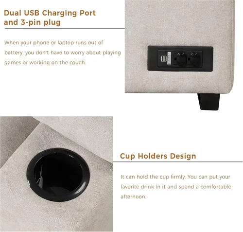 Vista 5 de Sofá cama modular con almacenamiento otomano, sofá cama extraíble con carga USB y portavasos, en forma de L, cómodos sofás para sala de estar, sofá