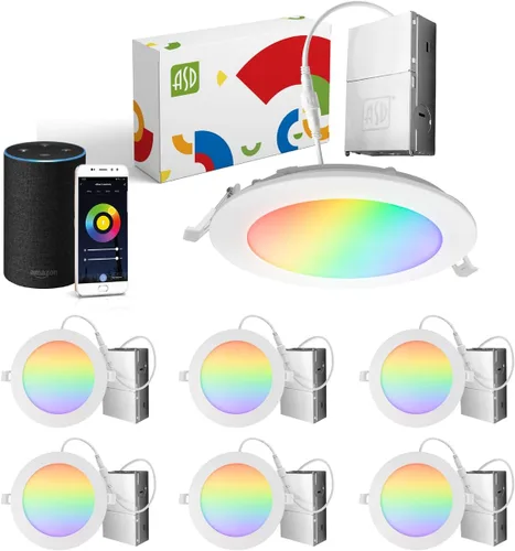 Vista 11 de ASD 1 Pack LED Smart Recessed Lighting 4 Inch 9W, RGBW Color Changing Lights, Compatible with Alexa & Google Assistant, Dimmable 2700K-6500K