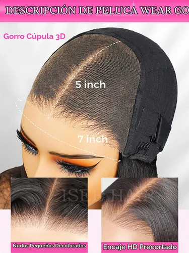 Vista 5 de ISEE HAIR Peluca de Encaje Frontal HD Wear & Go Sin Pegamento, Peluca de Encaje Brasileña de Ondas Corporales para Mujeres, Sin Pegamento, 5x7 Body