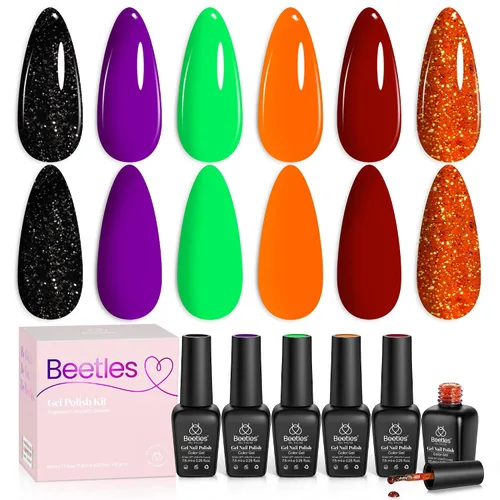 Vista 14 de Beetles - Juego de esmaltes de gel blanco y negro, 6 colores plateados, ojo de gato, purpurina brillante con imán, arte de uñas UV LED, hogar, salón