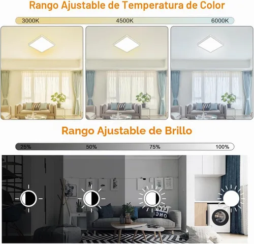 Vista 2 de Lámpara de techo LED regulable de 12 pulgadas con control remoto, brillo CCT completo de 24 W, luz de techo LED cuadrada ajustable, accesorio