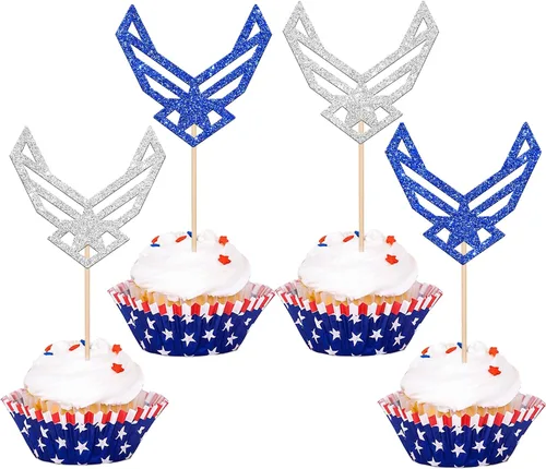 Vista 8 de 24 paquetes de adornos para cupcakes con temática militar, púas para cupcakes con temática de campo de entrenamiento, adornos para cupcakes
