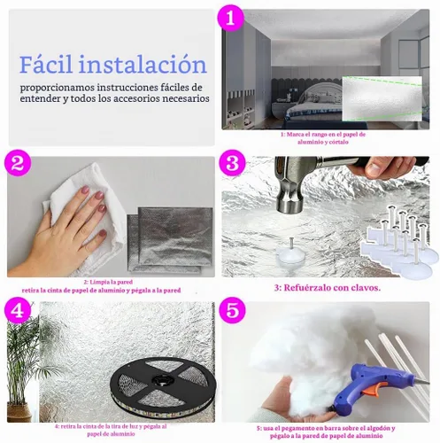 Vista 6 de FUSLITE Luz LED de techo 3D Thundercloud, luz de nube RGB, 11.5FT Luz de nube de algodón DIY con relámpago RGB. Crea un ambiente vibrante