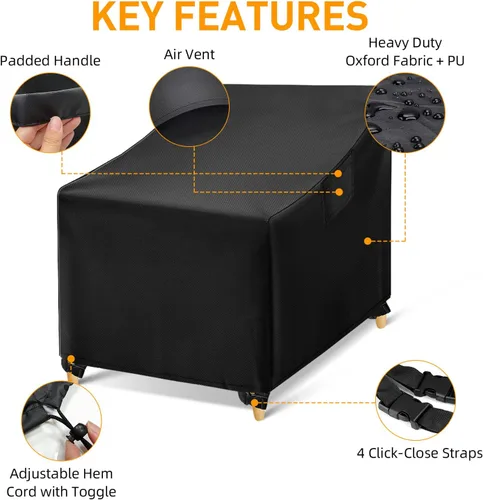 Vista 3 de WLEAFJ Fundas Impermeables para Sillas de Exterior, Fundas Negras para Muebles de Patio y Césped, Funda de Asiento Profundo para Sillón de Patio
