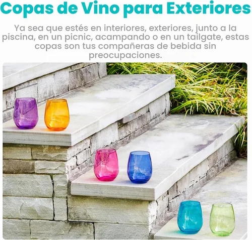 Vista 5 de pop design Copas de vino irrompibles de alta calidad, sin tallo, juego de 6 copas de vino de plástico acrílico reutilizables sin BPA inastillables