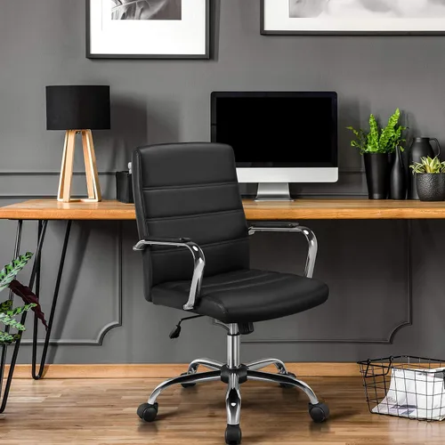 Vista 4 de Yaheetech Silla de oficina Exectuive de 2 piezas, altura ajustable, giratoria, de piel sintética, silla de escritorio para el hogar con brazos