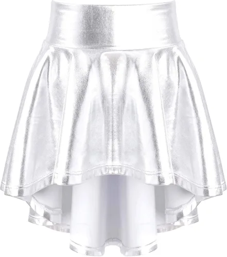 Vista 4 de FEESHOW Camiseta sin mangas metálica con lentejuelas para niñas y niños, con falda plisada, vestido de ballet para baile de jazz, hip hop, disfraces
