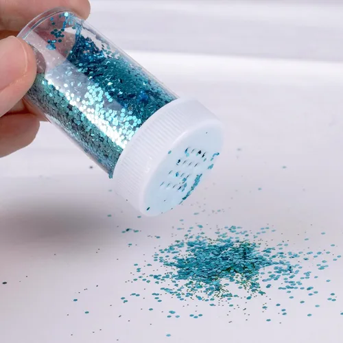 Vista 3 de Brillantina gruesa, 18 frascos de colores surtidos para manualidades, cuerpo, maquillaje y purpurina para uñas.