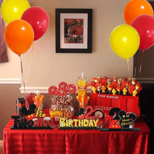 Vista 5 de TONIFUL Red Mouse Suministros para Fiesta de 2º Cumpleaños Centros de Mesa - Diseño Temático de Ratón Rojo y Madera Resistente para Recuerdos