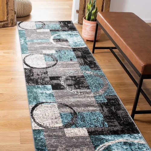 Vista 22 de Rugshop - Alfombra contemporánea con diseño abstracto de círculos, alfombra con respaldo de yute para entrada, cocina o habitación pequeña, marrón
