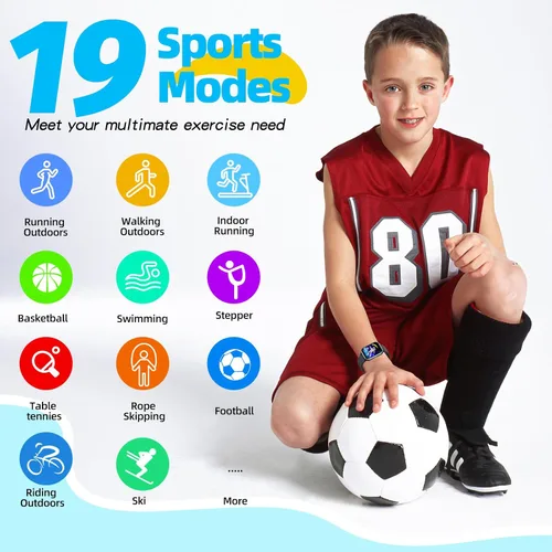 Vista 3 de Reloj inteligente para niños y niñas, rastreador de actividad física para niños, esfera de bricolaje de 1.5 pulgadas, 19 modos deportivos, monitor