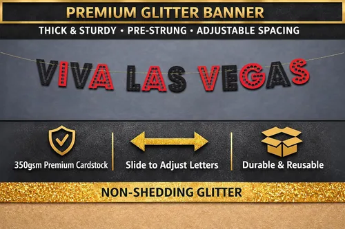 Vista 3 de Viva Las Vegas - Cartel con purpurina roja y negra preencordada, decoraciones de despedida de soltera para ella, suministros de fiesta, recuerdos