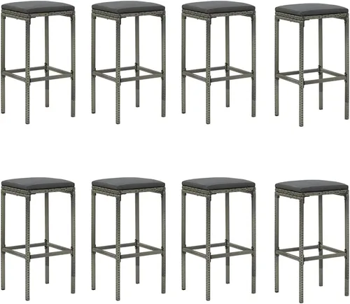 Vista 7 de Ensemble de Bar de Jardin 9 Pièces en Bois d'Acacia Massif Gris, Table Rectangulaire et 8 Tabourets avec Coussin Amovible Pour Terrasse, Jardin