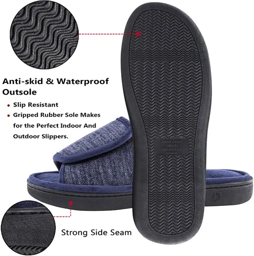 Vista 5 de DL Pantuflas ajustables de espuma viscoelástica para hombre, con punta abierta, cómodas para interiores y exteriores, acogedoras y transpirables
