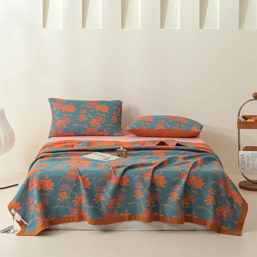 Vista 13 de Manta de 100% Algodón Muslin Jacquard con Estampado Floral Bohemio Mandala, Manta Suave para Cama 3 Capas Reversible Cubrecama Transpirable y Ligera