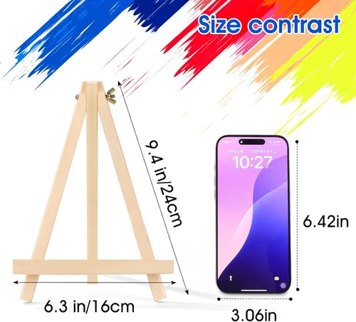 Vista 2 de AROIC Caballete de 9 pulgadas para pintar, paquete de 6 caballetes de madera para letreros, caballetes de mesa para pintar lienzos, caballete