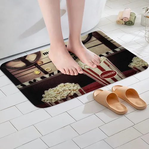 Vista 4 de Homewish Theater Cinema Poster Bathroom Rugs,Retro Movie Non Slip Bath Mat Popcorn Bathroom Indoor Floor Mats,Movie Night Shaggy Absorbent Bathtub