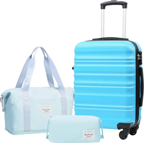 Vista 12 de LONG VACATION - Set de 4 maletas para equipaje de mano, de plástico duro ABS, con candado TSA y ruedas, Manzana Verde (Apple Green), Juego de 6