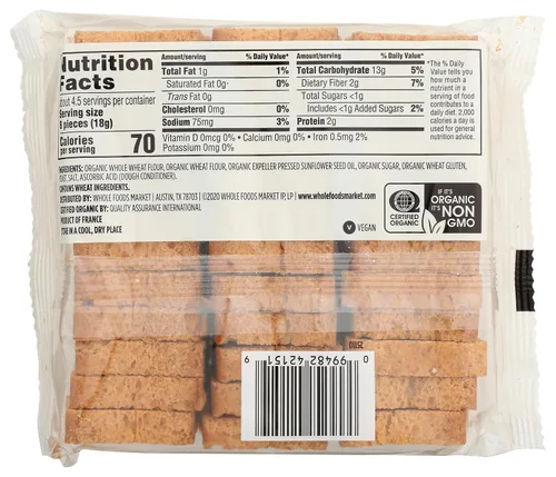 Vista 3 de 365 by Whole Foods Market, Mini tostadas orgánicas de trigo integral, vegano, 2.8 onzas