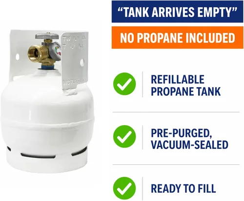 Vista 15 de Flame King 3LB - Cilindro de tanque de propano de acero vacío de 3 libras con manómetro y válvulas OPD para parrillas y barbacoas, camping, pesca