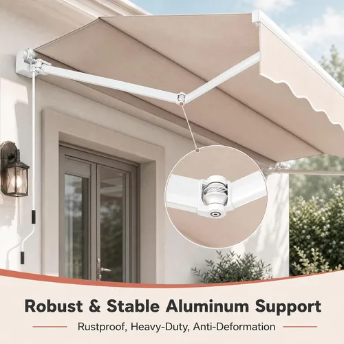 Vista 12 de Giantex Toldo retráctil para patio – Refugio solar de 8 x 6.6 pies con manivela manual fácil, estructura metálica de alta resistencia, toldo Beige