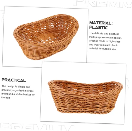 Vista 9 de Cesta tejida, marrón claro, material de plástico y ratán, capacidad de 150 onzas, perfecta para almacenamiento y decoración
