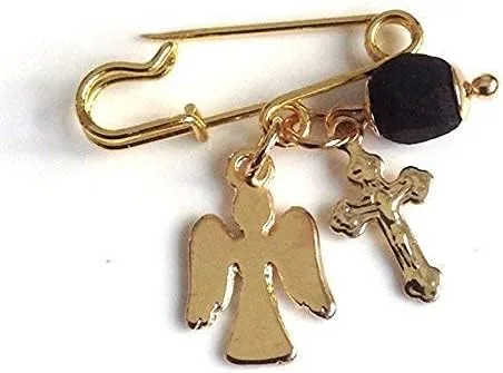 Vista 3 de Broche de cruz de ángel guardián de Azabache genuino Mal de Ojo
