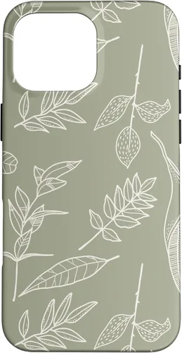 Vista 19 de Carcasa para iPhone 16, diseño de hojas y flores, color verde salvia
