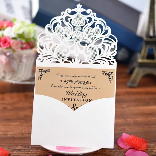 Vista 2 de FOMTOR Paquete de 50 invitaciones cortadas con láser, kit de tarjetas de invitaciones de boda con papel imprimible en blanco y sobres para bodas