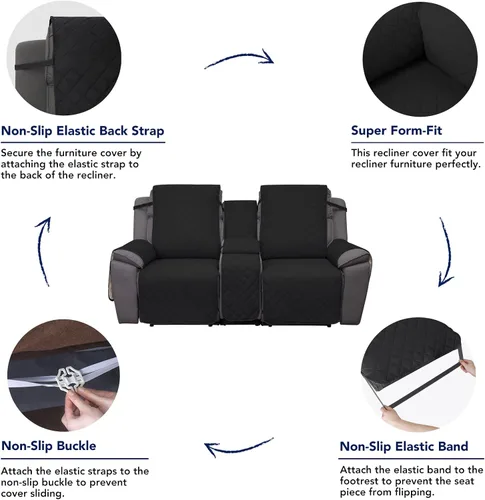 Vista 4 de PureFit Funda de Sofá de Dos Plazas Reclinable Reversible Resistente al Agua - Protector de Muebles Antideslizante para Reclinable de 2 Asientos