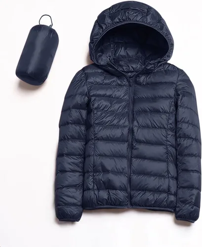Vista 2 de Chaqueta acolchada para mujer 2024, cálida y plegable, ligera, ajustada, con capucha, abrigo corto de plumón de pato