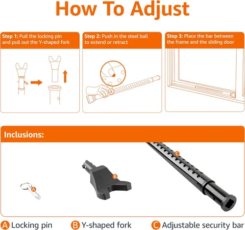 Vista 2 de [Usado] Amazon Basics Barra de seguridad para puerta, ajustable de 25 a 45 pulgadas, tapón de puerta de seguridad, para el hogar, apartamento